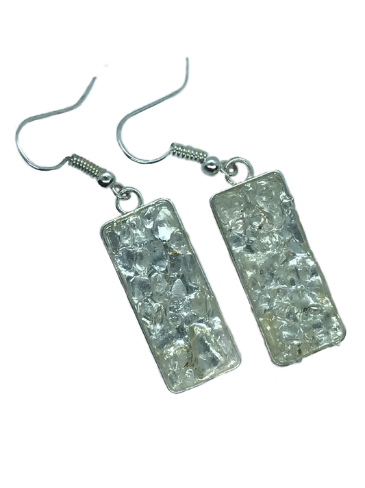 Rectangle Herkimer Diamond chipped earrings