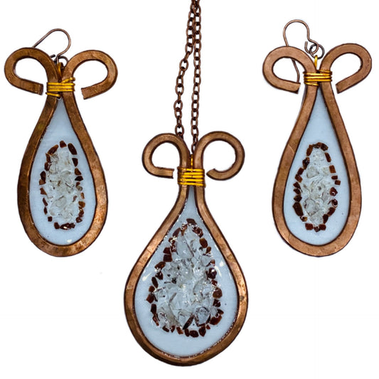 Herkimer “Diamond” copper pendant and earring window pane set.
